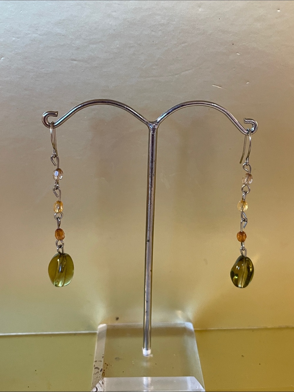 Green Glass Bead Drop Earrings - Unbranded